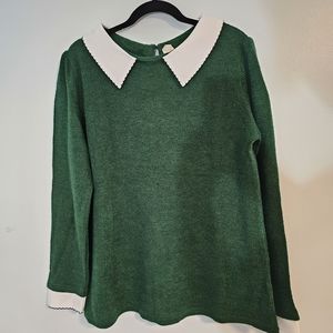 Green Retro Peter Pan Collar Cuffed Modcloth Kristin Miles Sweater Plus 1X 14/16